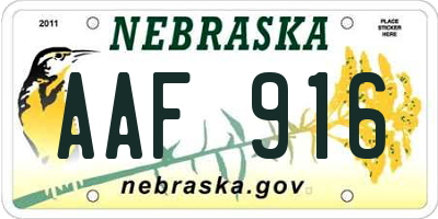 NE license plate AAF916