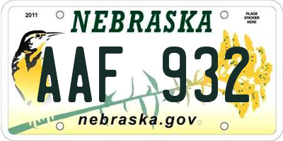 NE license plate AAF932