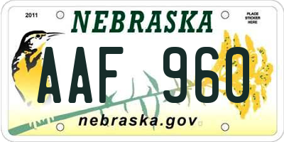 NE license plate AAF960