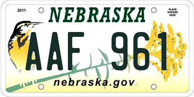 NE license plate AAF961