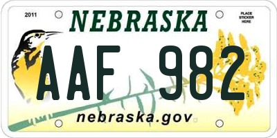 NE license plate AAF982