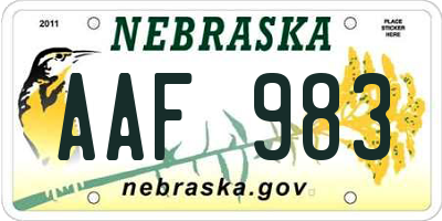 NE license plate AAF983