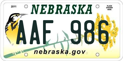 NE license plate AAF986