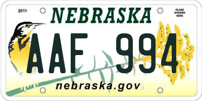 NE license plate AAF994