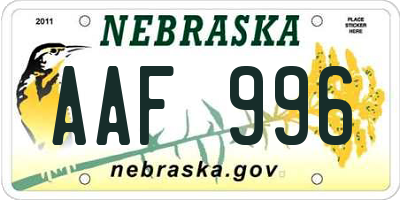 NE license plate AAF996