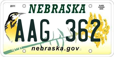 NE license plate AAG362