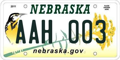 NE license plate AAH003