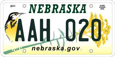 NE license plate AAH020