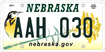 NE license plate AAH030