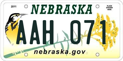 NE license plate AAH071