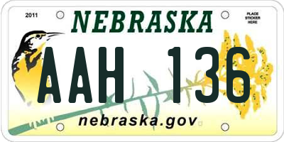 NE license plate AAH136