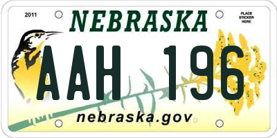 NE license plate AAH196