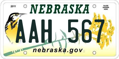 NE license plate AAH567