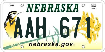 NE license plate AAH671