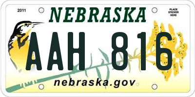NE license plate AAH816
