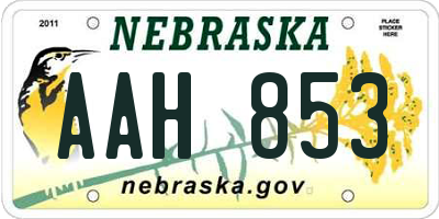 NE license plate AAH853