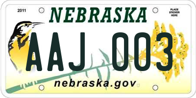 NE license plate AAJ003