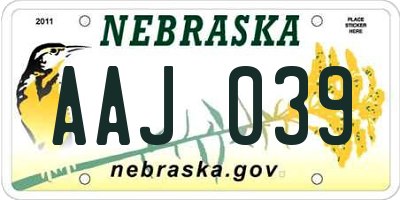 NE license plate AAJ039