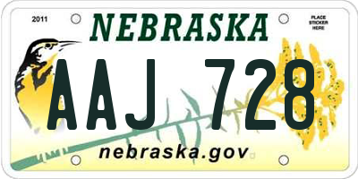 NE license plate AAJ728
