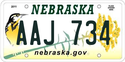 NE license plate AAJ734