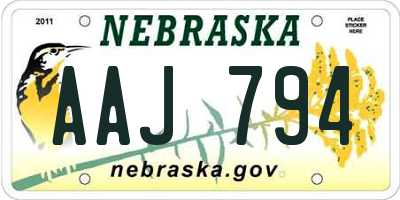 NE license plate AAJ794