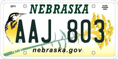 NE license plate AAJ803