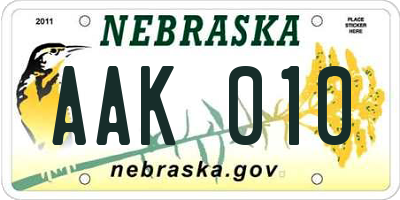 NE license plate AAK010