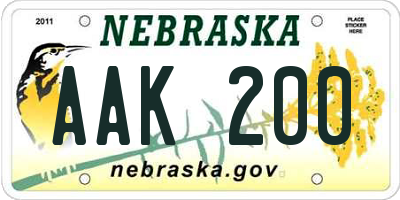 NE license plate AAK200
