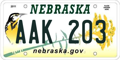NE license plate AAK203