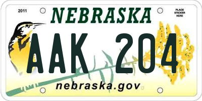 NE license plate AAK204