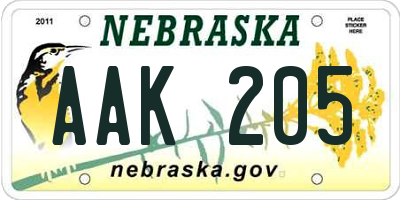 NE license plate AAK205