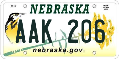 NE license plate AAK206