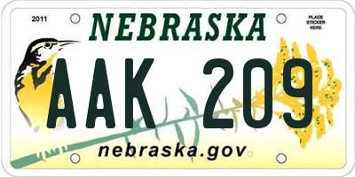 NE license plate AAK209