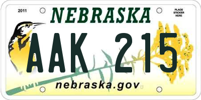 NE license plate AAK215