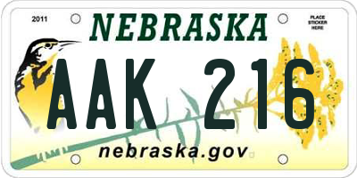 NE license plate AAK216