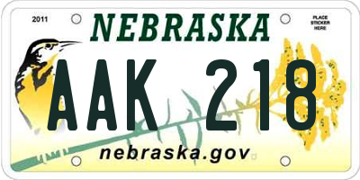 NE license plate AAK218