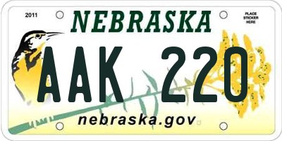 NE license plate AAK220