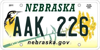 NE license plate AAK226