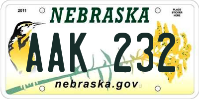 NE license plate AAK232