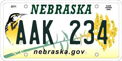 NE license plate AAK234