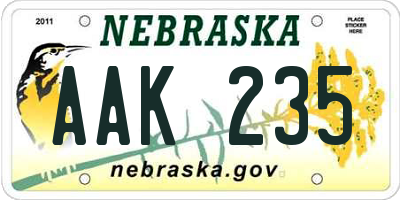 NE license plate AAK235