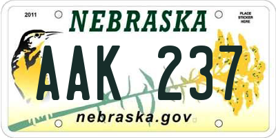 NE license plate AAK237
