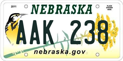 NE license plate AAK238