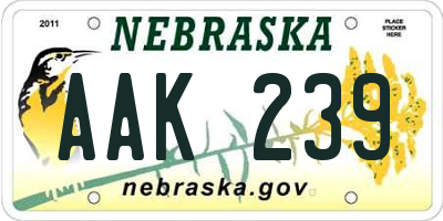 NE license plate AAK239