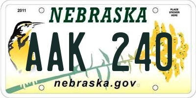 NE license plate AAK240