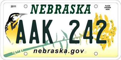 NE license plate AAK242