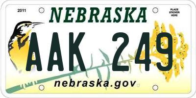 NE license plate AAK249