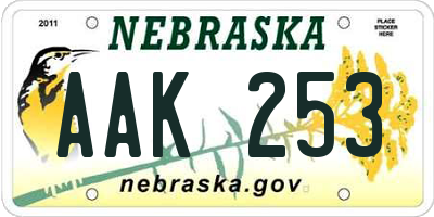 NE license plate AAK253