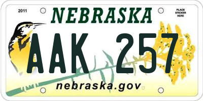 NE license plate AAK257