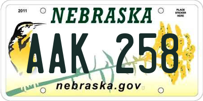 NE license plate AAK258
